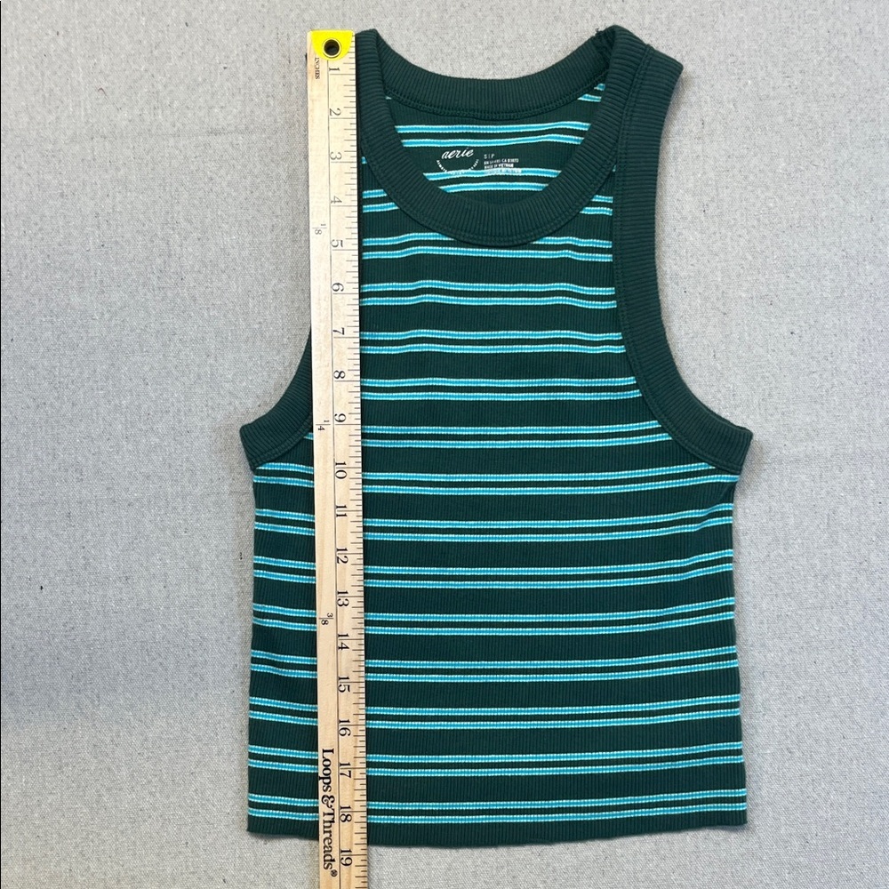 aerie Dark Green Tank with Teal and White Stripes - Picture 7 of 8